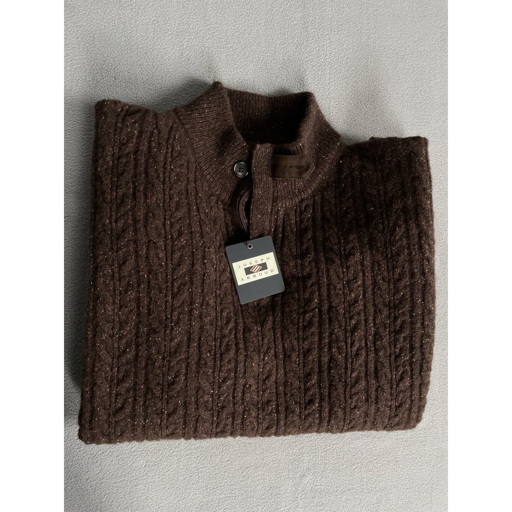 Joseph Abboud Sweater Mens 2xl Brown Cable Knit Wool Silk Blend Italian Yarn New